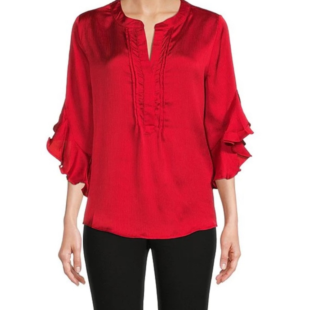 Calessa Satin Ruffle Sleeve Blouse
